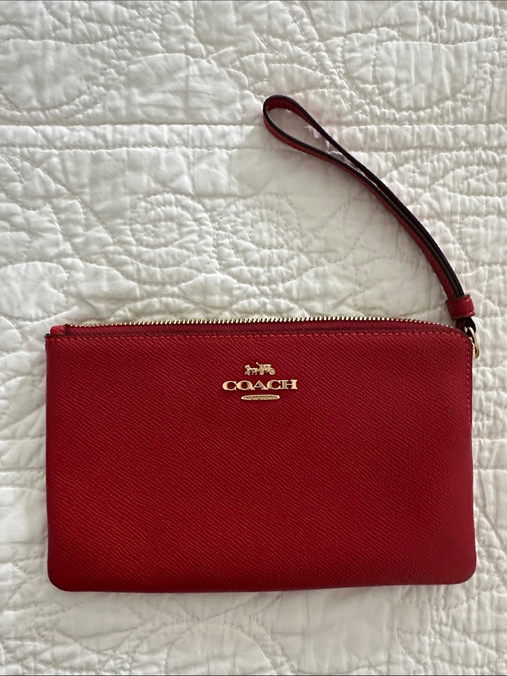 Coach Red Leather Wristlet with Gold Hardware